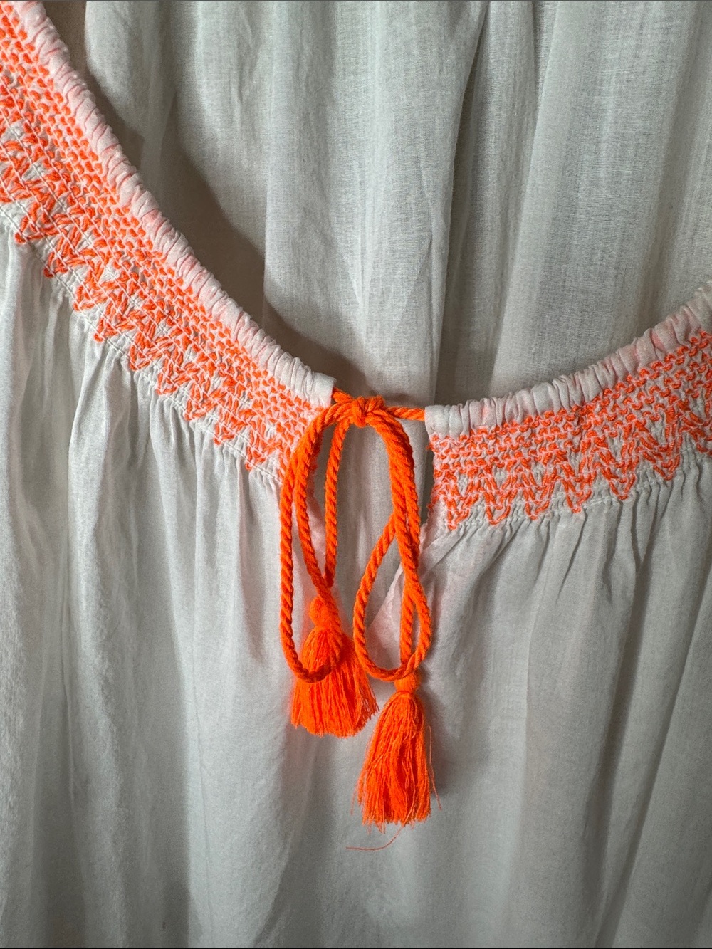 J.Crew White Neon Orange Embroidered Cotton Tunic Mini Dress Size Large - Picture 5 of 7